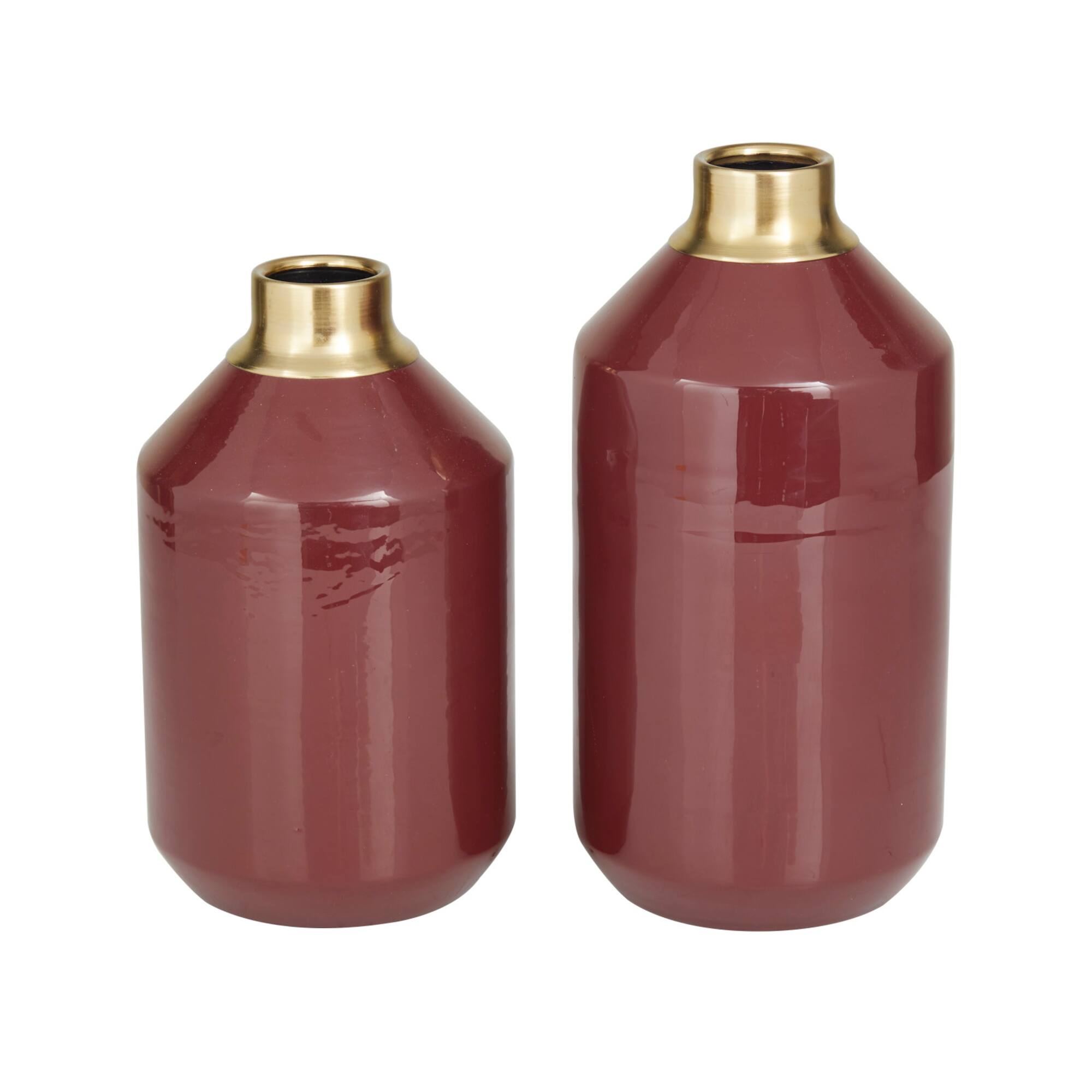 The Novogratz Set of 2" Red Metal Modern Vase, 10" x 5" x 5"